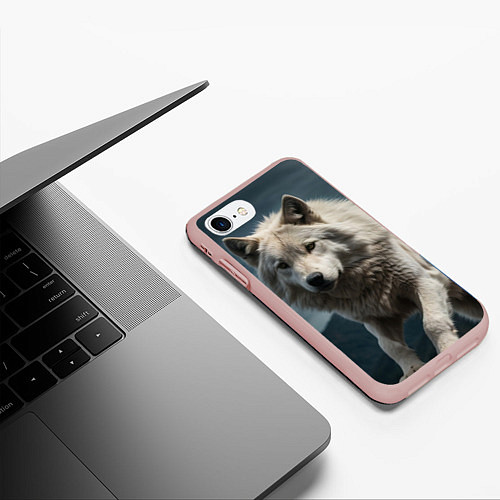 Чехол iPhone 7/8 матовый Белый волк вожак стаи / 3D-Светло-розовый – фото 3