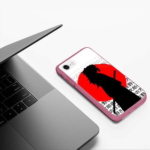 Чехол iPhone 7/8 матовый Ёриичи - клинок рассекающий демонов - силуэт / 3D-Малиновый – фото 3