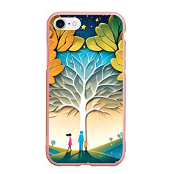 Чехол iPhone 7/8 матовый Семейное дерево - нейросеть, цвет: 3D-светло-розовый
