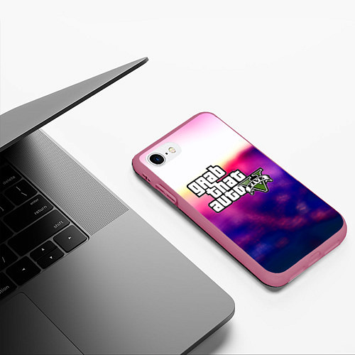 Чехол iPhone 7/8 матовый Gta neon 10 лет / 3D-Малиновый – фото 3