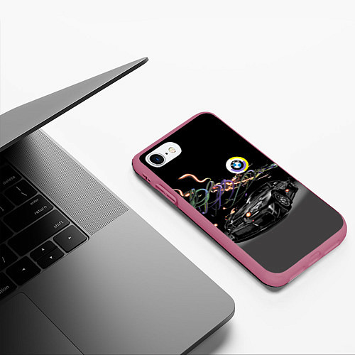 Чехол iPhone 7/8 матовый Бэха в ночном неоновом городе / 3D-Малиновый – фото 3