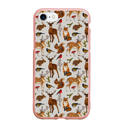 Чехол iPhone 7/8 матовый Лесные животные, цвет: 3D-светло-розовый
