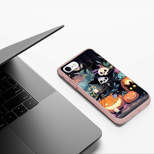 Чехол iPhone 7/8 матовый Скелеты в шляпах / 3D-Светло-розовый – фото 3