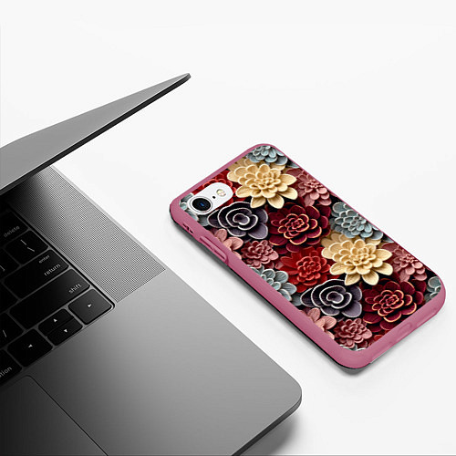 Чехол iPhone 7/8 матовый Объёмные цветы суккулента / 3D-Малиновый – фото 3