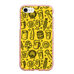 Чехол iPhone 7/8 матовый Пиво и аксессуары - жёлтый, цвет: 3D-светло-розовый