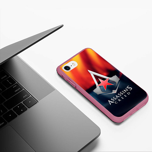 Чехол iPhone 7/8 матовый Assassins Creed ussr / 3D-Малиновый – фото 3