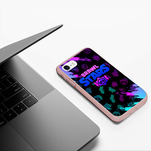 Чехол iPhone 7/8 матовый Brawl stars neon logo / 3D-Светло-розовый – фото 3