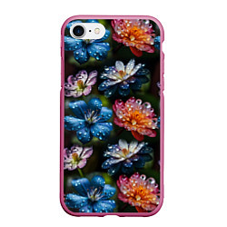 Чехол iPhone 7/8 матовый Капли на цветах, цвет: 3D-малиновый