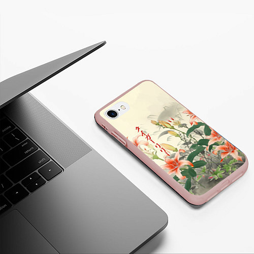 Чехол iPhone 7/8 матовый Тигровые лилии - японский стиль / 3D-Светло-розовый – фото 3