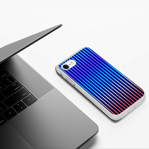 Чехол iPhone 7/8 матовый Полосатый синий градиент / 3D-Белый – фото 3