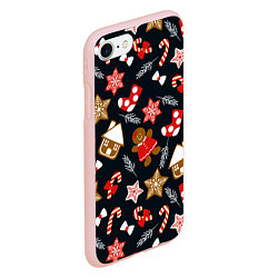 Чехол iPhone 7/8 матовый Рождественские пряники - праздничный паттерн, цвет: 3D-светло-розовый — фото 2