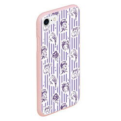 Чехол iPhone 7/8 матовый Лица девушек полоски и кружочки, цвет: 3D-светло-розовый — фото 2