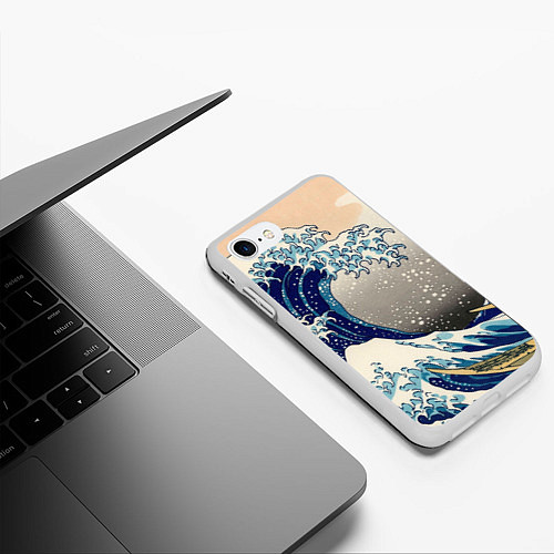 Чехол iPhone 7/8 матовый Великая волна от Канагава / 3D-Белый – фото 3