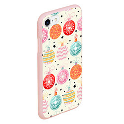 Чехол iPhone 7/8 матовый Разноцветные новогодние шары, цвет: 3D-светло-розовый — фото 2