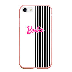 Чехол iPhone 7/8 матовый Барби - белый и черные полосы, цвет: 3D-светло-розовый