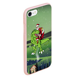 Чехол iPhone 7/8 матовый Санта на дино, цвет: 3D-светло-розовый — фото 2