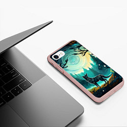 Чехол iPhone 7/8 матовый Волк в ночном лесу фолк-арт, цвет: 3D-светло-розовый — фото 2