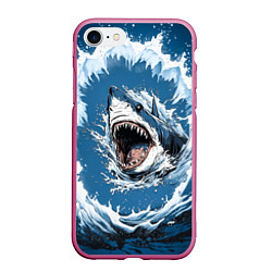 Чехол iPhone 7/8 матовый Морда акулы в воде, цвет: 3D-малиновый