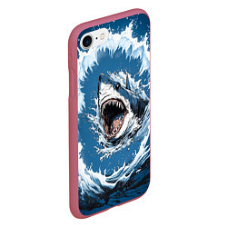 Чехол iPhone 7/8 матовый Морда акулы в воде, цвет: 3D-малиновый — фото 2