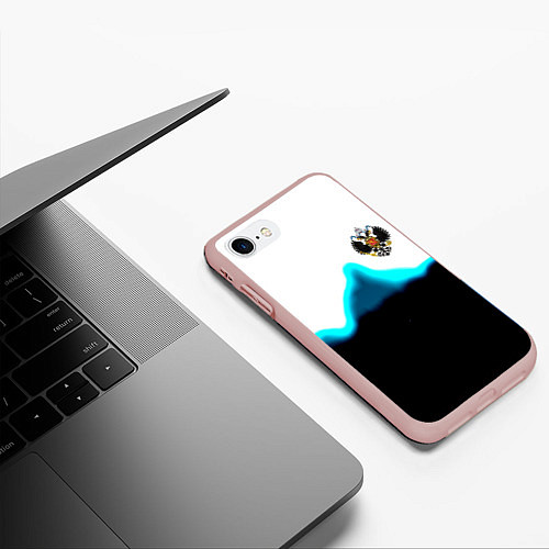 Чехол iPhone 7/8 матовый Герб РФ синяя волна / 3D-Светло-розовый – фото 3