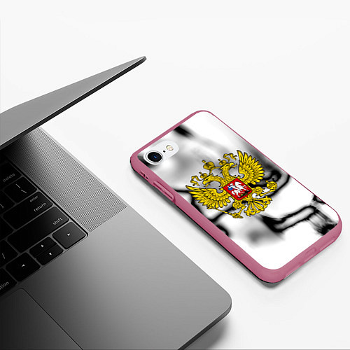 Чехол iPhone 7/8 матовый Герб РФ черно белый / 3D-Малиновый – фото 3