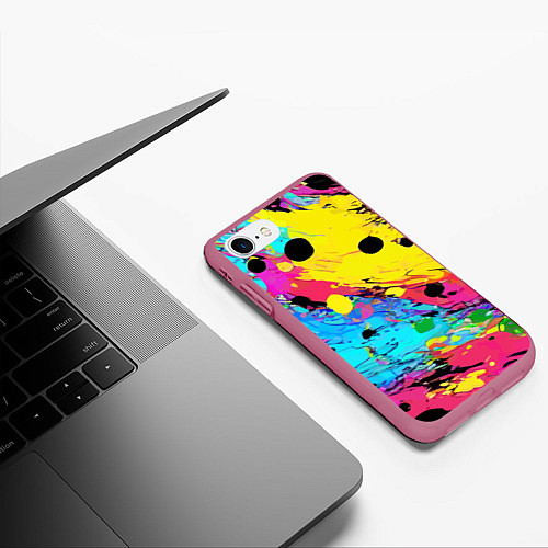 Чехол iPhone 7/8 матовый Цветная абстракция - живопись / 3D-Малиновый – фото 3
