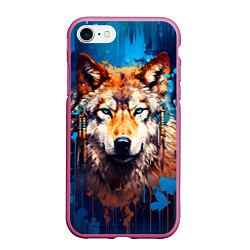 Чехол iPhone 7/8 матовый Волк - индеец, цвет: 3D-малиновый