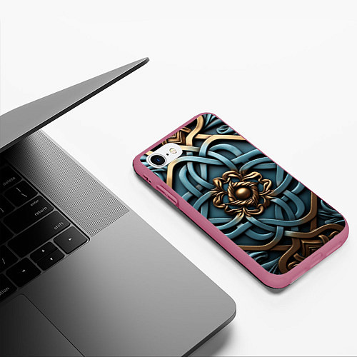 Чехол iPhone 7/8 матовый Симметричный орнамент в кельтской стилистике / 3D-Малиновый – фото 3