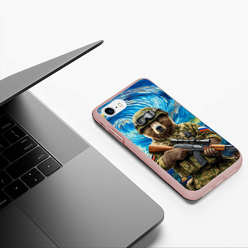 Чехол iPhone 7/8 матовый Ночной снайпер бурый медведь / 3D-Светло-розовый – фото 3