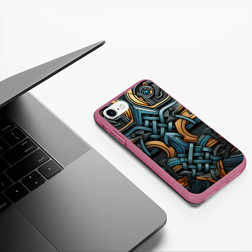 Чехол iPhone 7/8 матовый Асимметричный узор в скандинавском стиле / 3D-Малиновый – фото 3