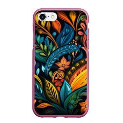 Чехол iPhone 7/8 матовый Растительный узор в бразильском стиле, цвет: 3D-малиновый