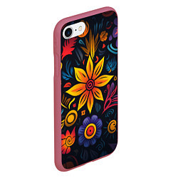 Чехол iPhone 7/8 матовый Растительный узор в латино-американском стиле, цвет: 3D-малиновый — фото 2