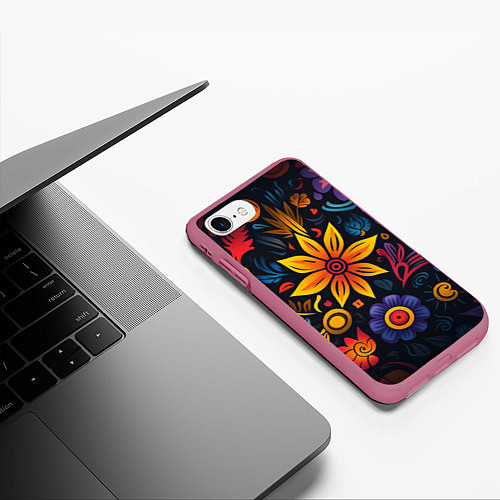 Чехол iPhone 7/8 матовый Растительный узор в латино-американском стиле / 3D-Малиновый – фото 3