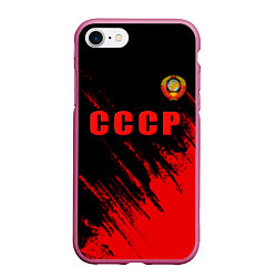 Чехол iPhone 7/8 матовый СССР герб брызги красок, цвет: 3D-малиновый