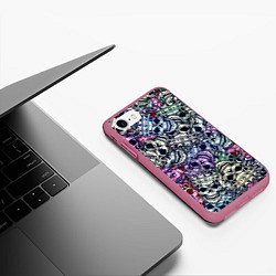 Чехол iPhone 7/8 матовый Черепа с короной паттерн, цвет: 3D-малиновый — фото 2