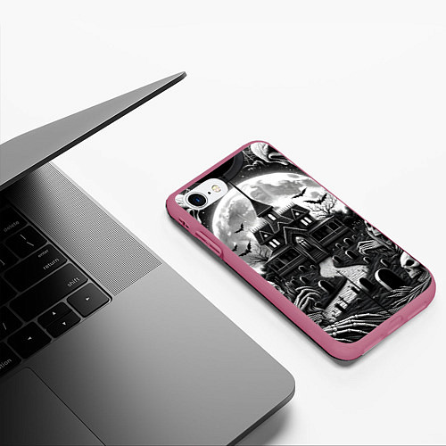 Чехол iPhone 7/8 матовый Дом с привидениями / 3D-Малиновый – фото 3