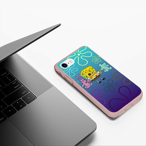 Чехол iPhone 7/8 матовый Spongebob workout / 3D-Светло-розовый – фото 3