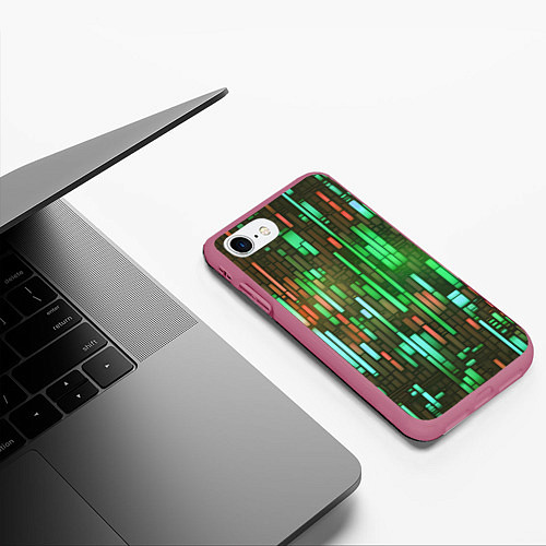 Чехол iPhone 7/8 матовый Неоновые полосы зелёные / 3D-Малиновый – фото 3