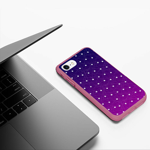 Чехол iPhone 7/8 матовый Звёзды на сиреневом / 3D-Малиновый – фото 3