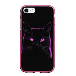Чехол iPhone 7/8 матовый Черный кот в розовом свечении, цвет: 3D-малиновый