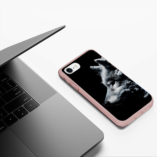 Чехол iPhone 7/8 матовый Дымный волк / 3D-Светло-розовый – фото 3
