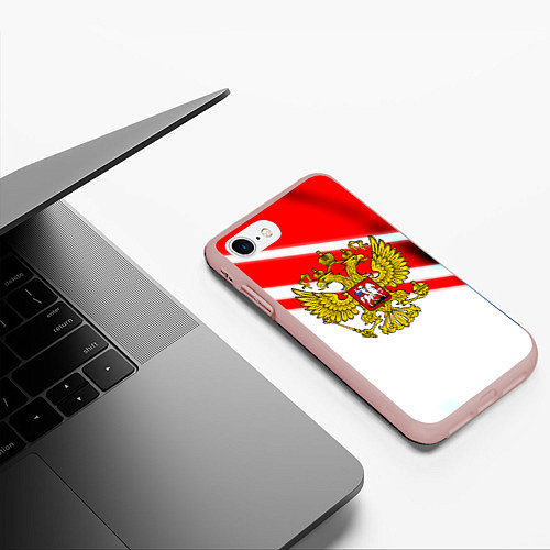 Чехол iPhone 7/8 матовый Герб РФ спорт / 3D-Светло-розовый – фото 3