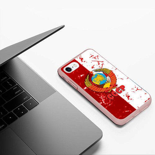 Чехол iPhone 7/8 матовый СССР ретро символика / 3D-Светло-розовый – фото 3