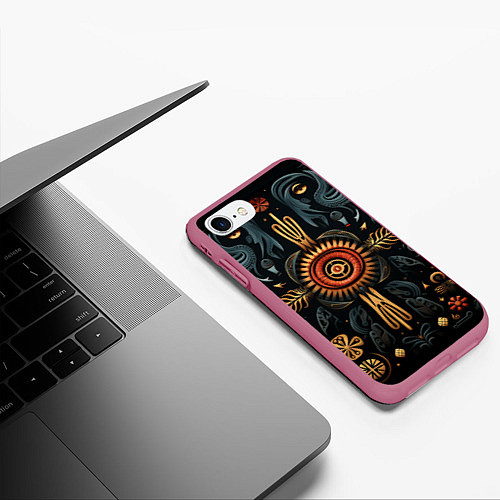 Чехол iPhone 7/8 матовый Паттерн в славянской стилистике / 3D-Малиновый – фото 3