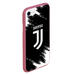 Чехол iPhone 7/8 матовый Juventus спорт краски черно белый, цвет: 3D-малиновый — фото 2