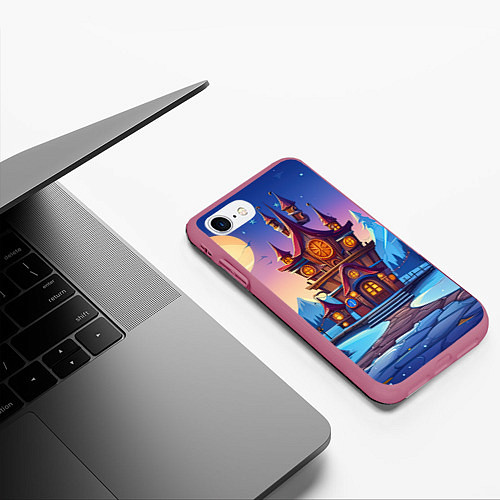 Чехол iPhone 7/8 матовый Новогодний сказочный замок / 3D-Малиновый – фото 3