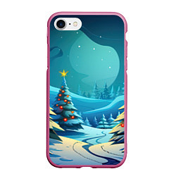 Чехол iPhone 7/8 матовый Новогодние елки в снегу, цвет: 3D-малиновый