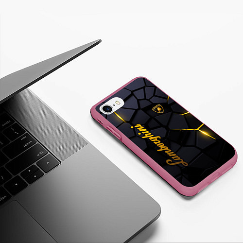 Чехол iPhone 7/8 матовый Lamborghini - плиты с эффектом свечения / 3D-Малиновый – фото 3