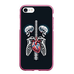 Чехол iPhone 7/8 матовый Два сросшихся скелета и сердце, цвет: 3D-малиновый