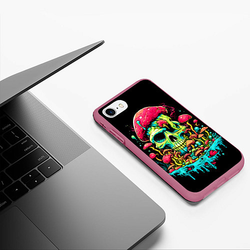 Чехол iPhone 7/8 матовый Череп с грибами / 3D-Малиновый – фото 3